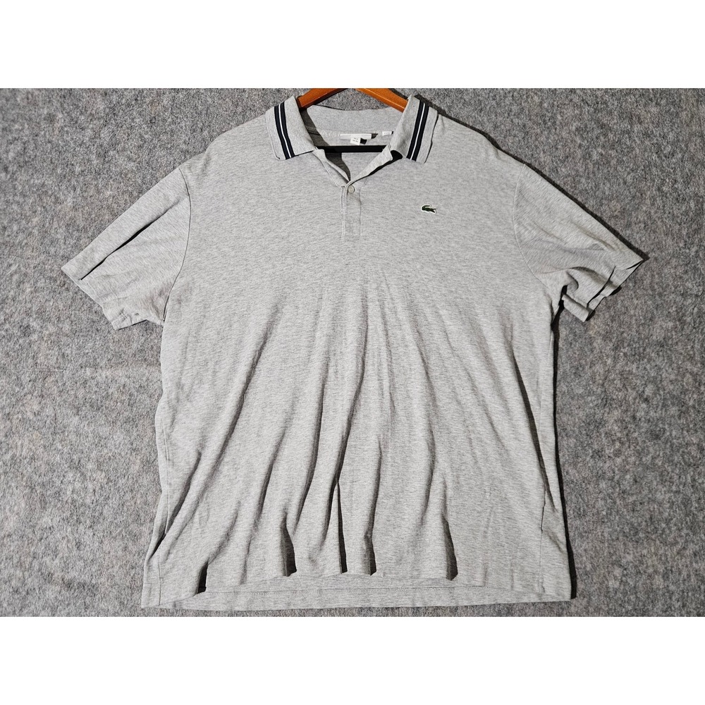 Lacoste Polo Shirt Mens 3XL Gray Short Sleeve Striped Collar Regular Fit